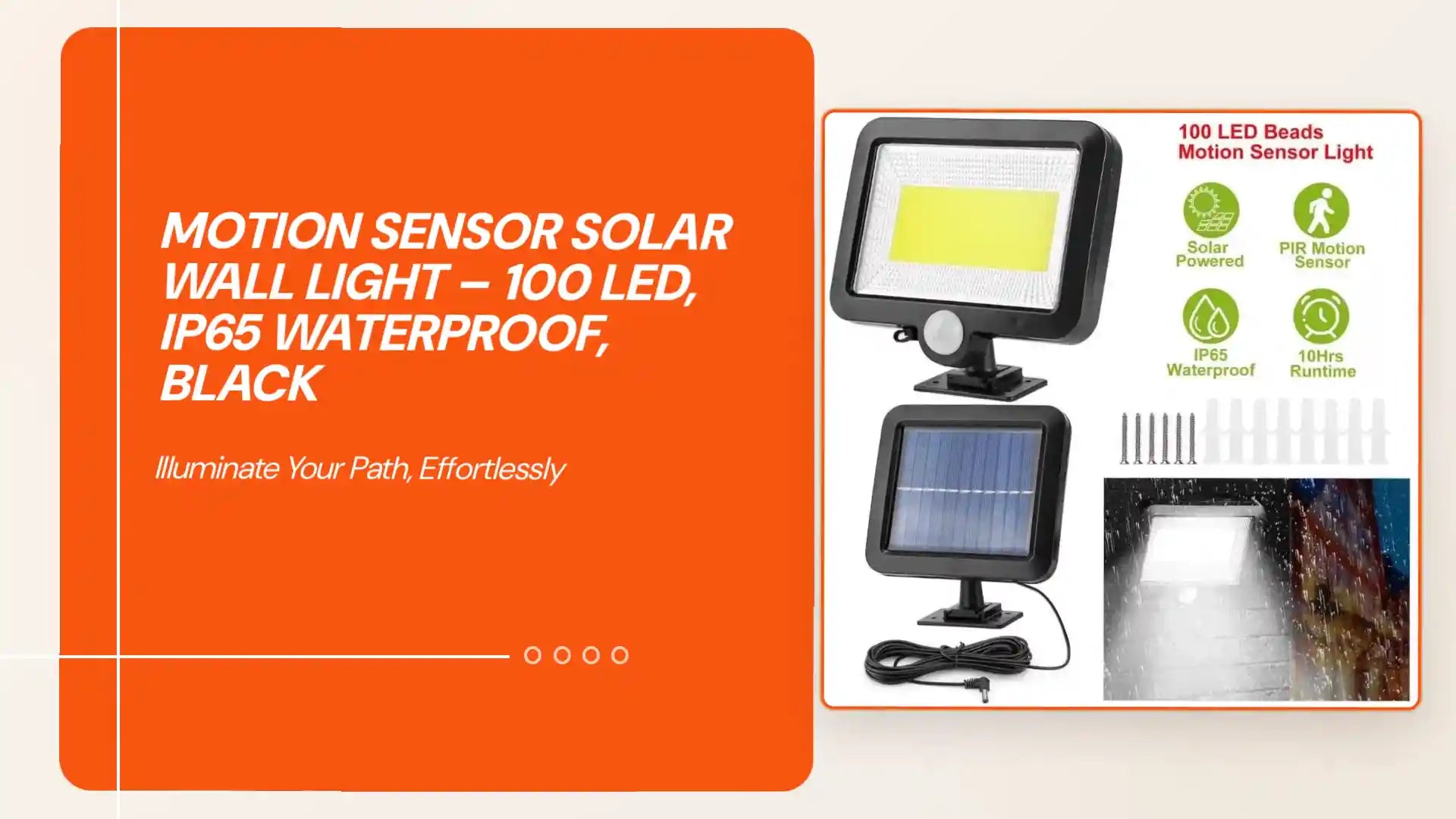 Motion Sensor Solar Wall Light &ndash; 100 LED, IP65 Waterproof, Black by@Outfy