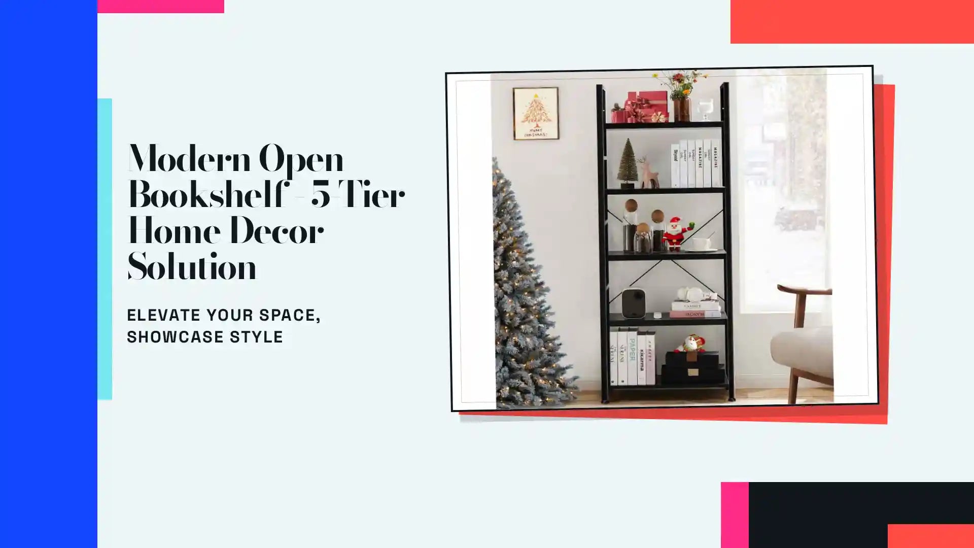Modern Open Bookshelf - 5-Tier Home Decor Solution by@Outfy