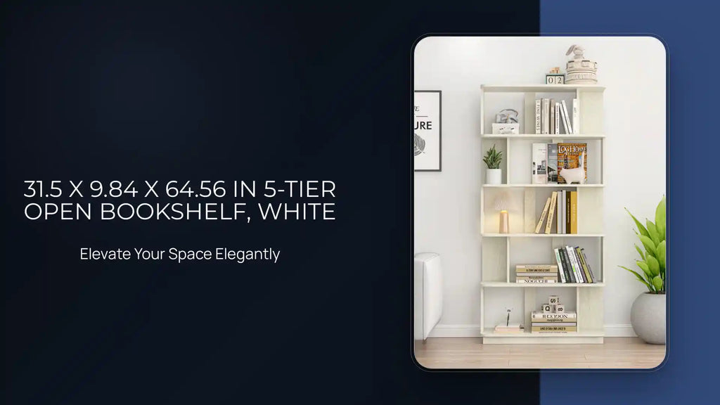 31.5 x 9.84 x 64.56 in 5-Tier Open Bookshelf, White by@Outfy