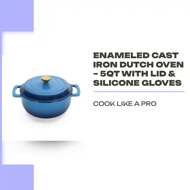 Enameled Cast Iron Dutch Oven &ndash; 5QT with Lid &amp; Silicone Gloves by@Outfy