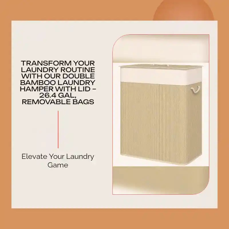 Transform Your Laundry Routine with Our Double Bamboo Laundry Hamper with Lid &ndash; 26.4 Gal, Removable Bags by@Outfy