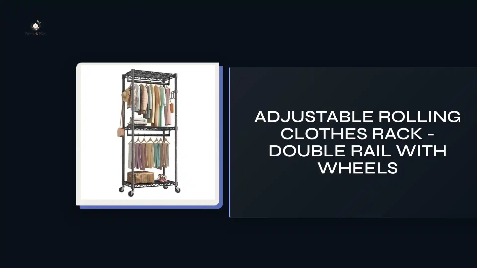 Adjustable Rolling Clothes Rack - Double Rail with Wheels by@Outfy
