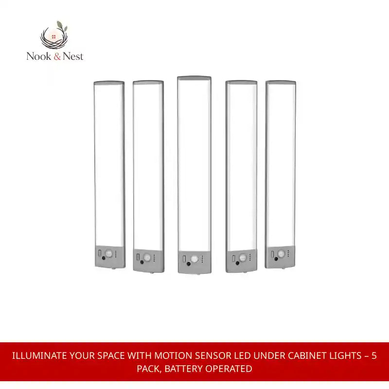 Illuminate Your Space with Motion Sensor LED Under Cabinet Lights &ndash; 5 Pack, Battery Operated by@Outfy