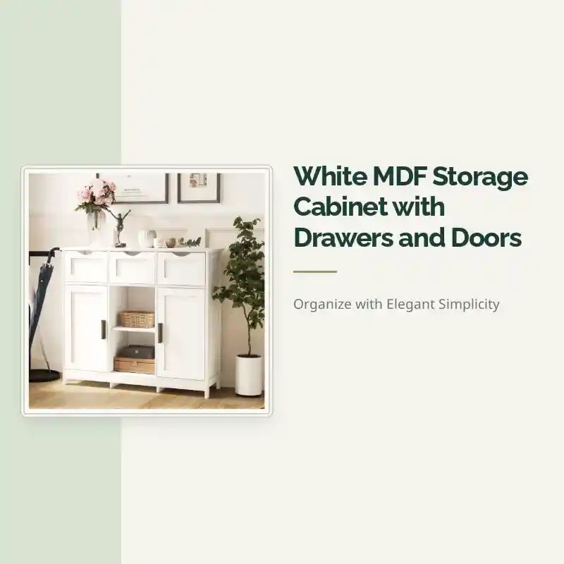 White MDF Storage Cabinet with Drawers and Doors by@Outfy
