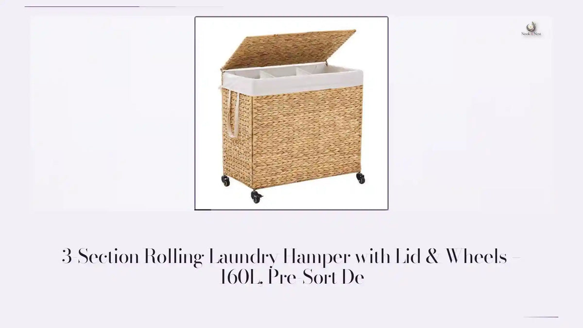 3-Section Rolling Laundry Hamper with Lid &amp; Wheels &ndash; 160L, Pre-Sort De by@Outfy