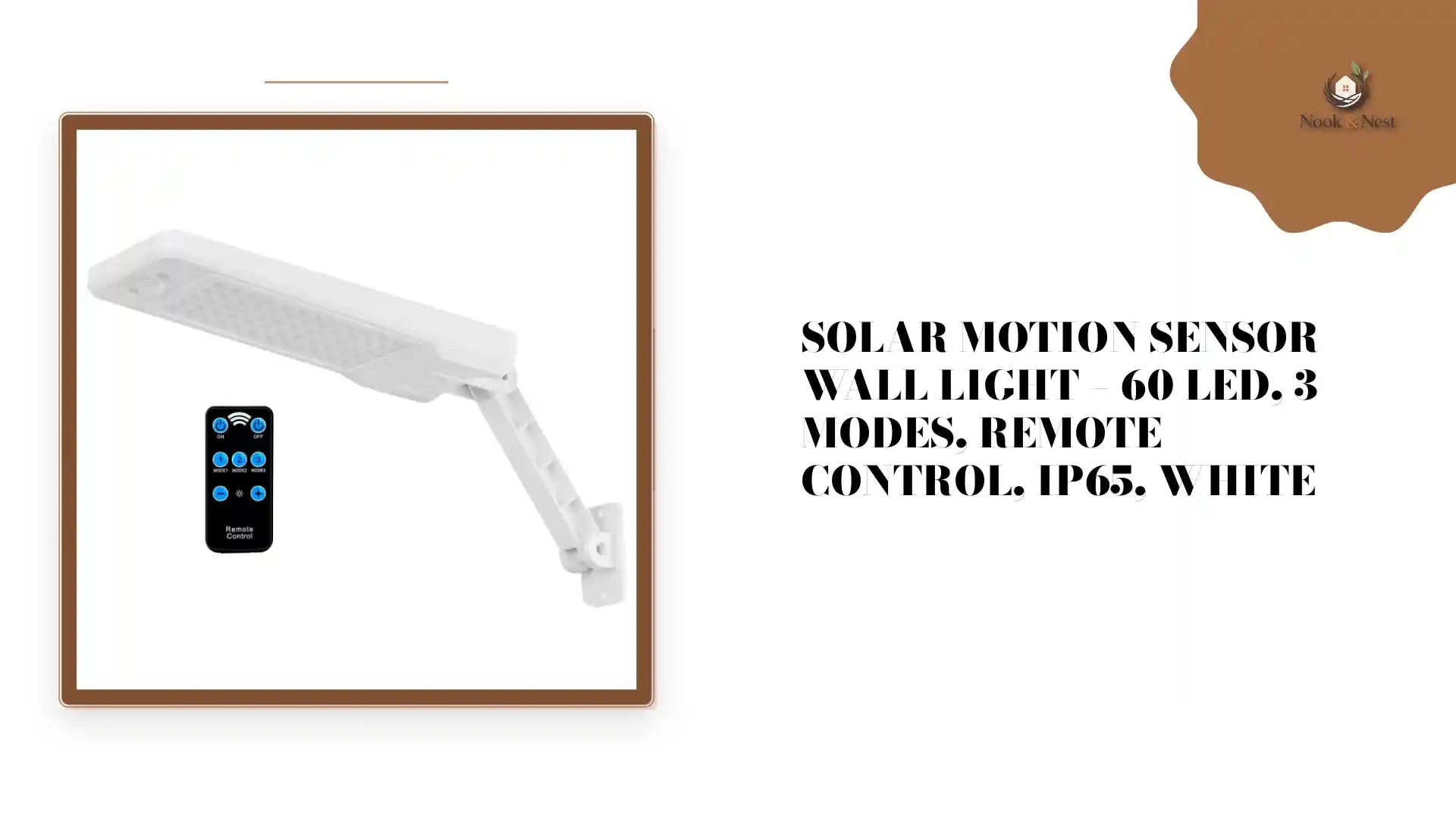 Solar Motion Sensor Wall Light &ndash; 60 LED, 3 Modes, Remote Control, IP65, White by@Outfy
