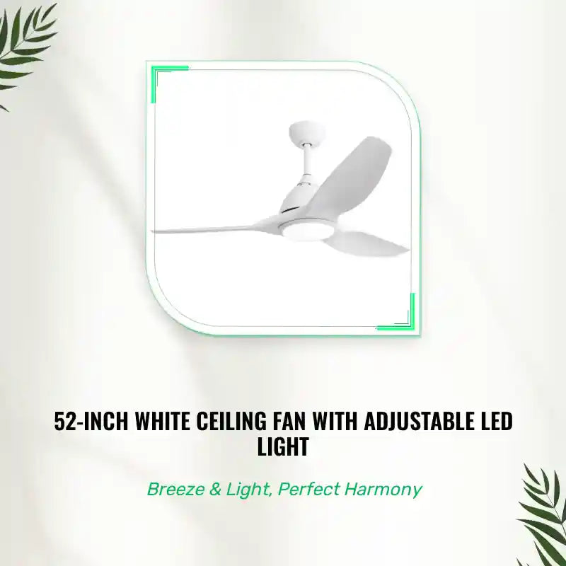 52-Inch White Ceiling Fan with Adjustable LED Light by@Outfy