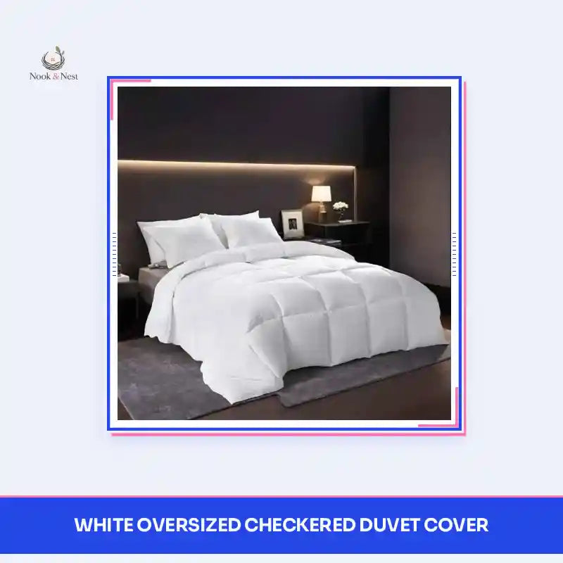 White Oversized Checkered Duvet Cover by@Outfy