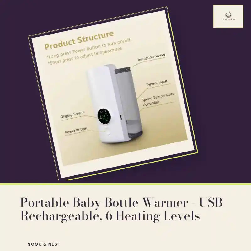 Portable Baby Bottle Warmer - USB Rechargeable, 6 Heating Levels by@Outfy