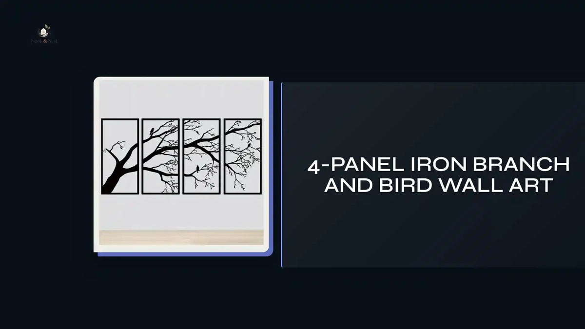 4-Panel Iron Branch and Bird Wall Art by@Outfy