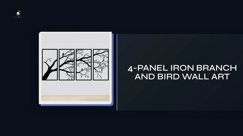 4-Panel Iron Branch and Bird Wall Art by@Outfy