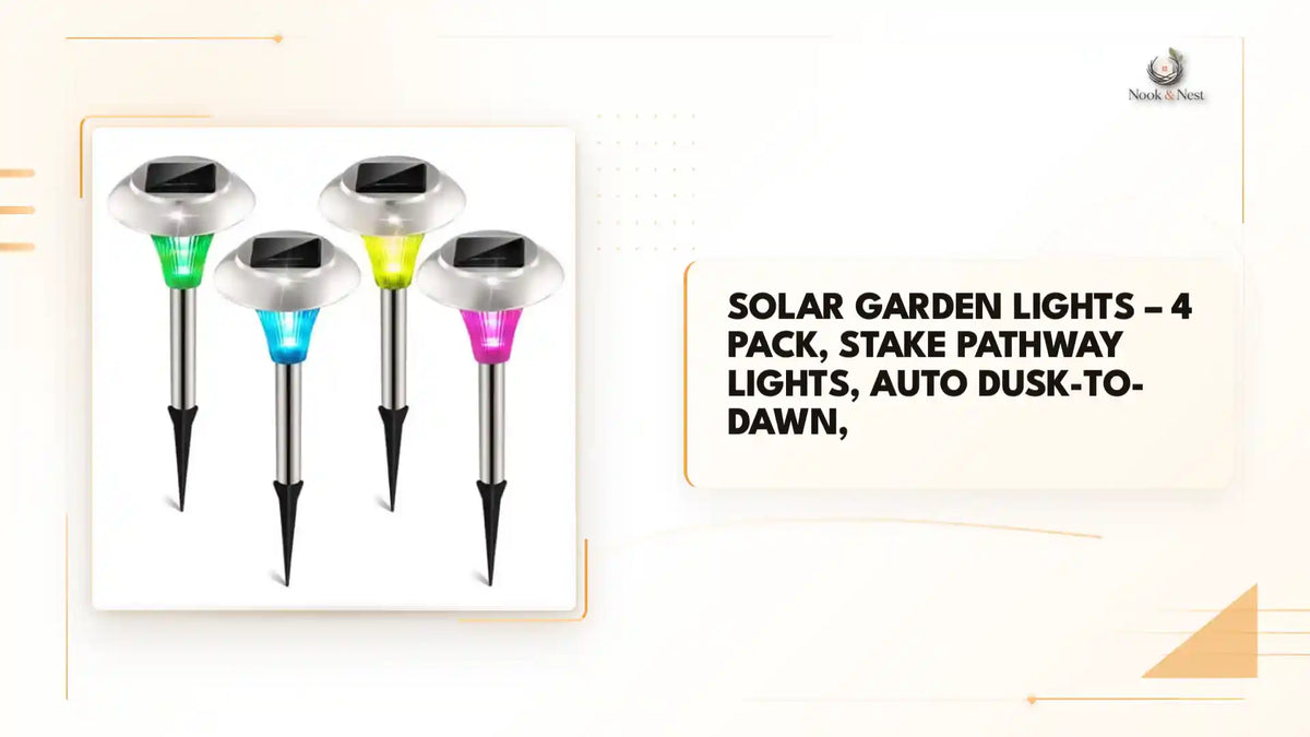 Solar Garden Lights &ndash; 4 Pack, Stake Pathway Lights, Auto Dusk-to-Dawn, by@Outfy