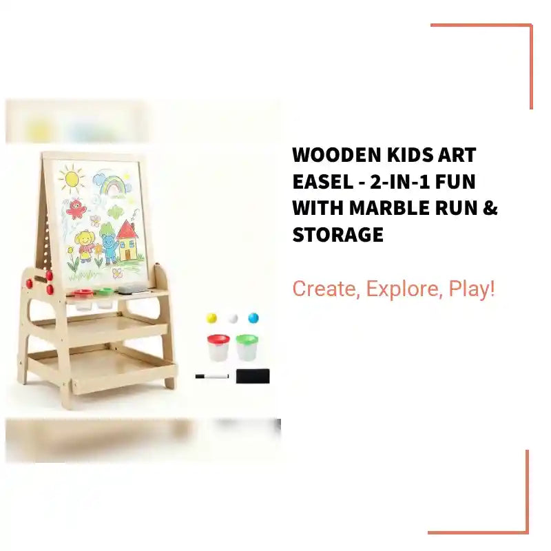 Wooden Kids Art Easel - 2-in-1 Fun with Marble Run &amp; Storage by@Outfy