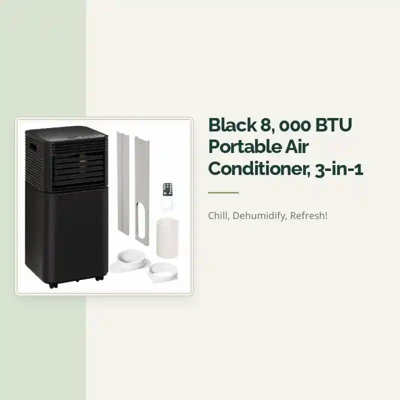 Black 8, 000 BTU Portable Air Conditioner, 3-in-1 by@Outfy