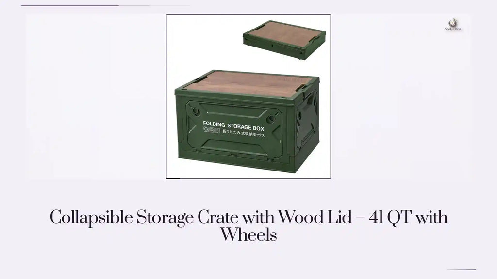 Collapsible Storage Crate with Wood Lid &ndash; 41 QT with Wheels by@Outfy