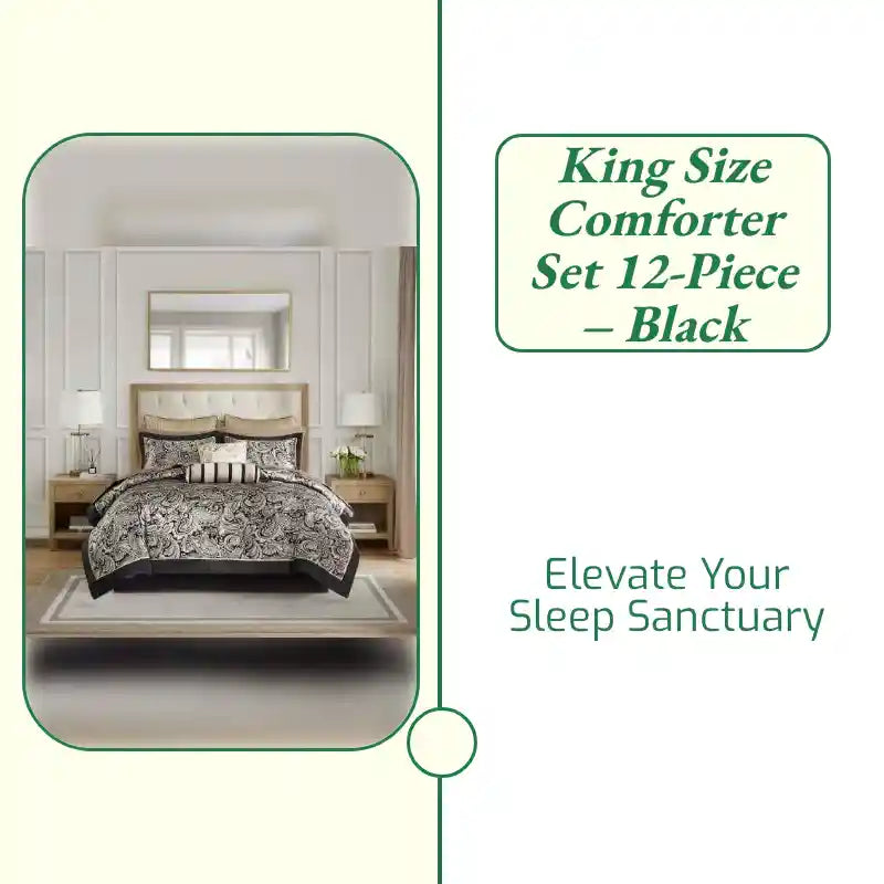 King Size Comforter Set 12-Piece &ndash; Black by@Outfy