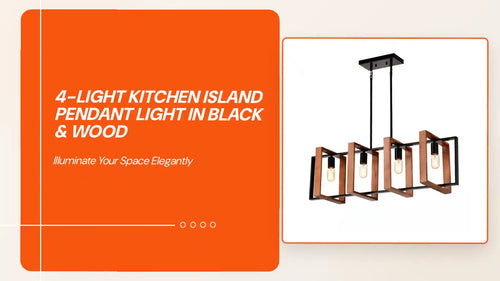 4-Light Kitchen Island Pendant Light in Black &amp; Wood by@Outfy