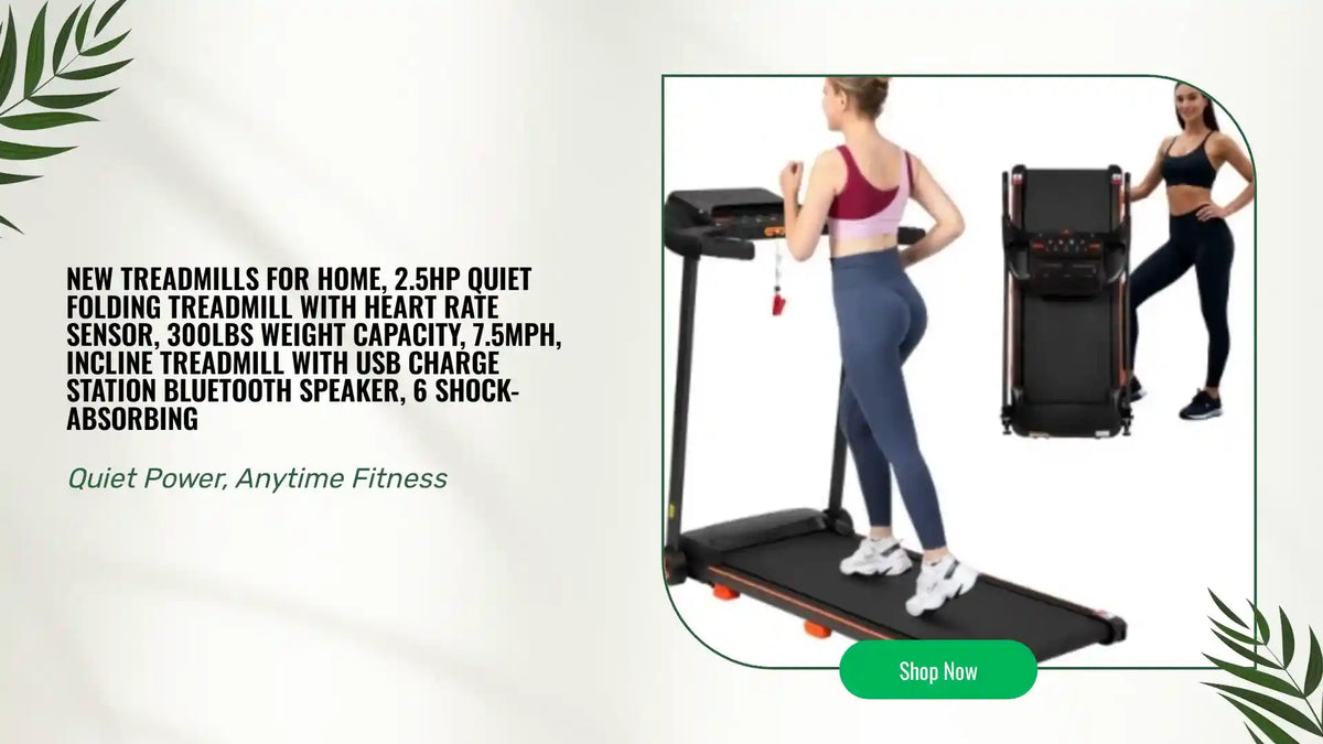 NEW Treadmills For Home, 2.5HP Quiet Folding Treadmill With Heart Rate Sensor, 300lbs Weight Capacity, 7.5MPH, Incline Treadmill With USB Charge Station Bluetooth Speaker, 6 Shock-Absorbing by@Outfy