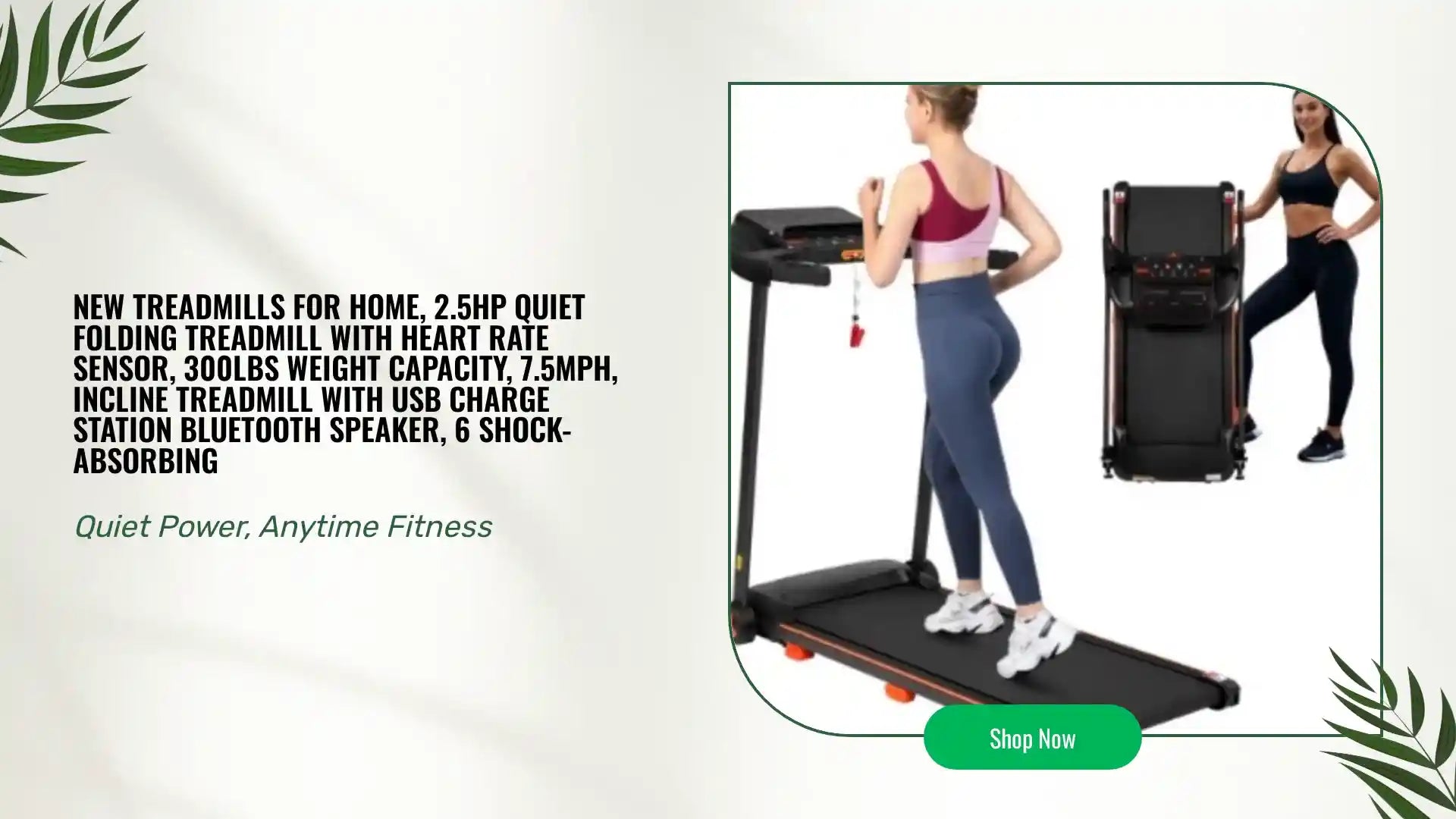 NEW Treadmills For Home, 2.5HP Quiet Folding Treadmill With Heart Rate Sensor, 300lbs Weight Capacity, 7.5MPH, Incline Treadmill With USB Charge Station Bluetooth Speaker, 6 Shock-Absorbing by@Outfy
