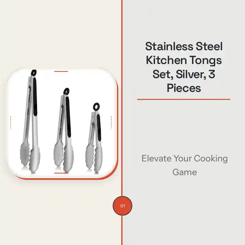 Stainless Steel Kitchen Tongs Set, Silver, 3 Pieces by@Outfy