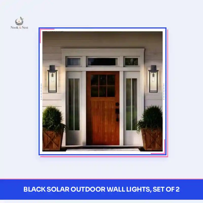 Black Solar Outdoor Wall Lights, Set of 2 by@Outfy