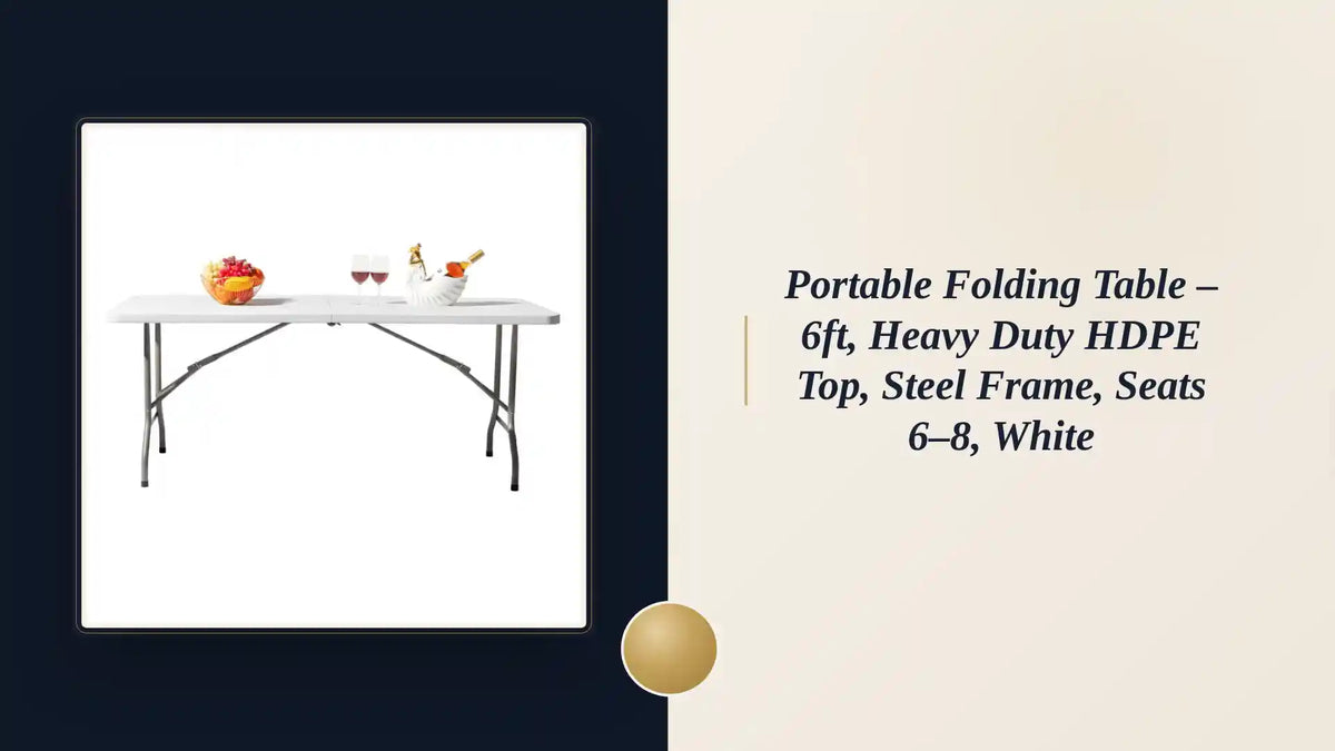 Portable Folding Table &ndash; 6ft, Heavy Duty HDPE Top, Steel Frame, Seats 6&ndash;8, White by@Outfy