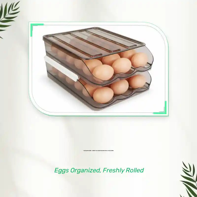 Stackable Egg Holder &ndash; Rolling 36-Egg Fridge Organizer with Lid, BPA-Free, Brown by@Outfy