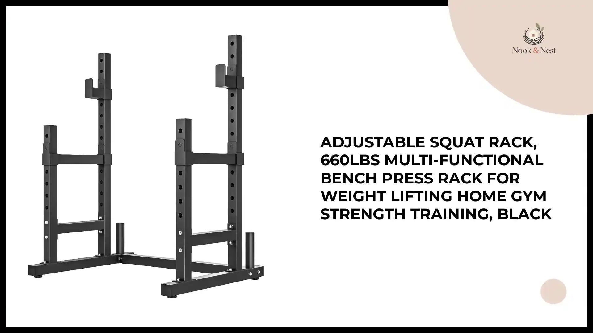 Adjustable Squat Rack, 660lbs Multi-Functional Bench Press Rack for Weight Lifting Home Gym Strength Training, Black by@Outfy
