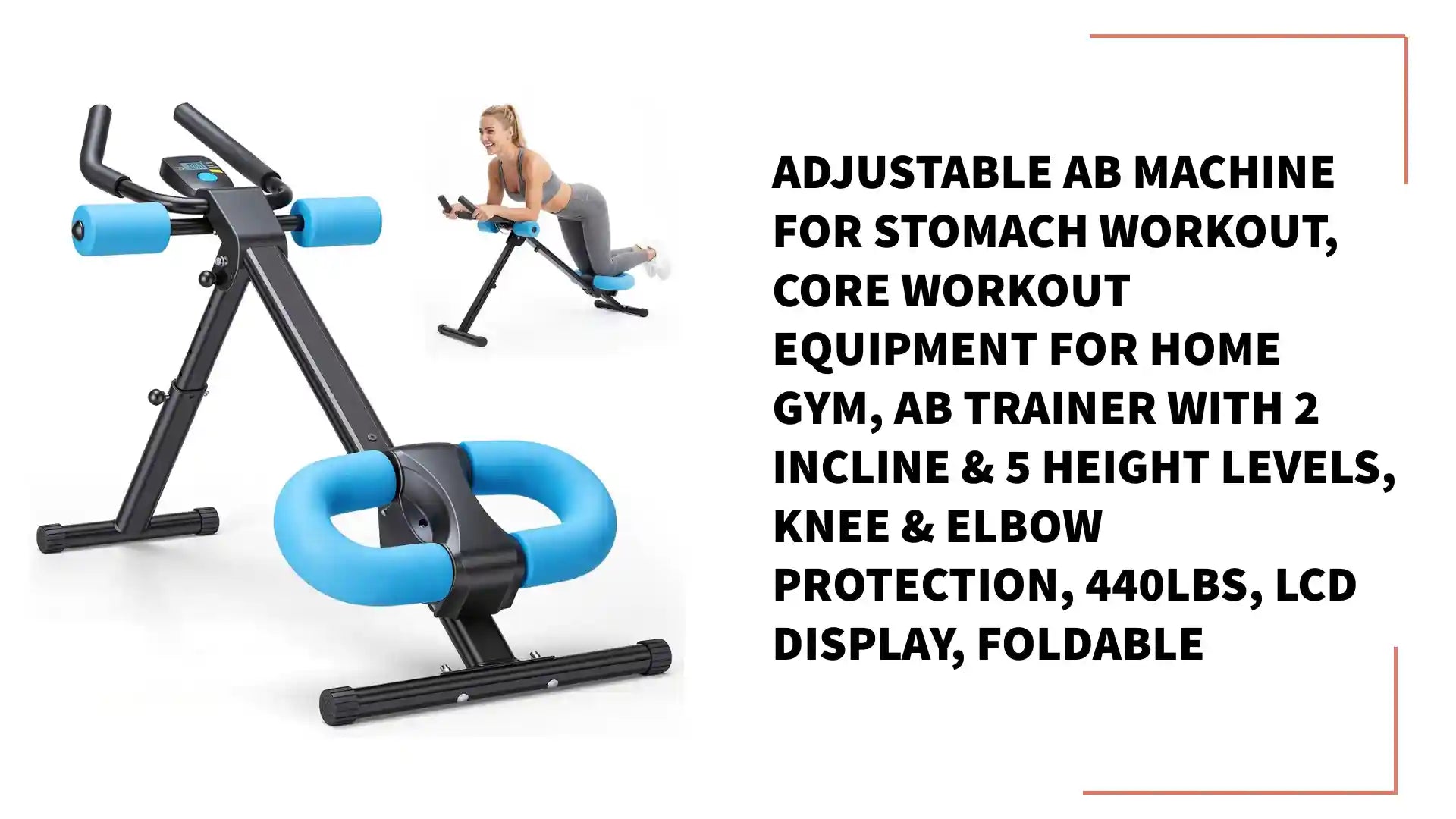 Adjustable Ab Machine For Stomach Workout, Core Workout Equipment For Home Gym, Ab Trainer With 2 Incline &amp; 5 Height Levels, Knee &amp; Elbow Protection, 440LBS, LCD Display, Foldable by@Outfy
