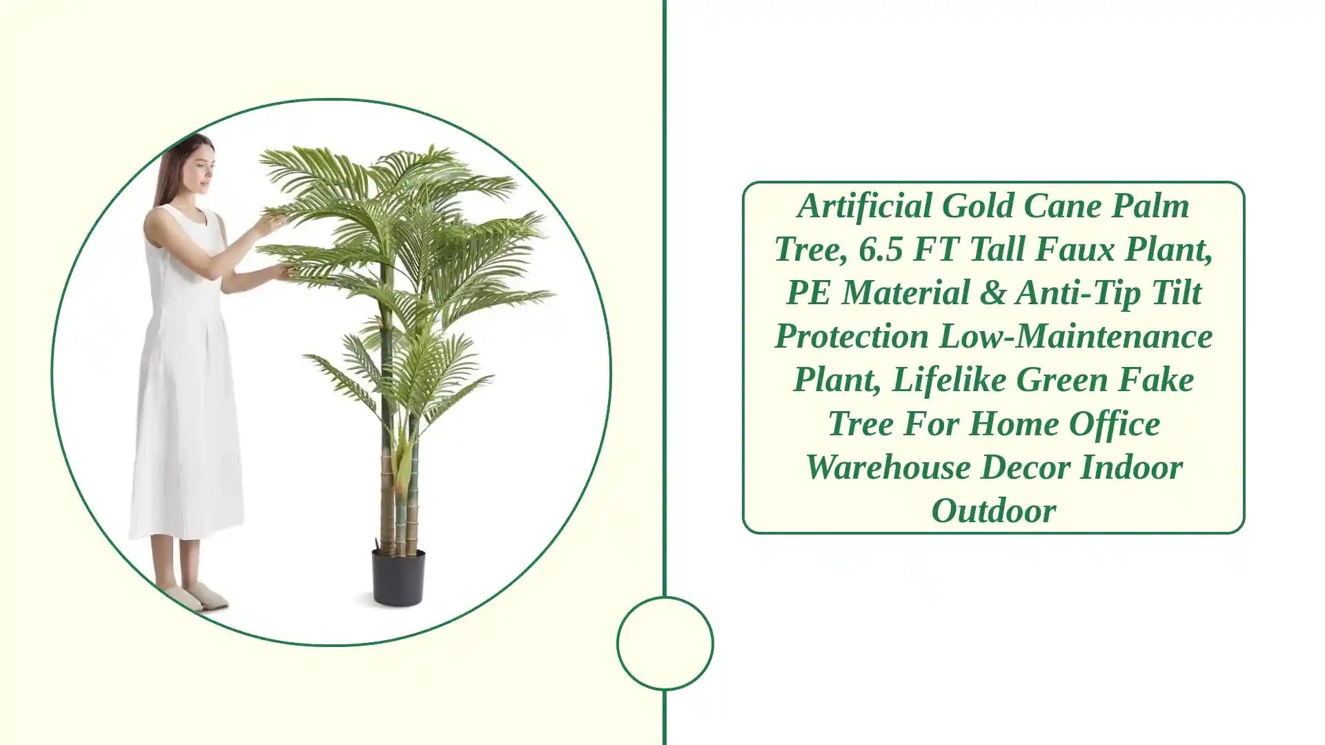 Artificial Gold Cane Palm Tree, 6.5 FT Tall Faux Plant, PE Material & Anti-Tip Tilt Protection Low-Maintenance Plant, Lifelike Green Fake Tree For Home Office Warehouse Decor Indoor Outdoor by@Outfy