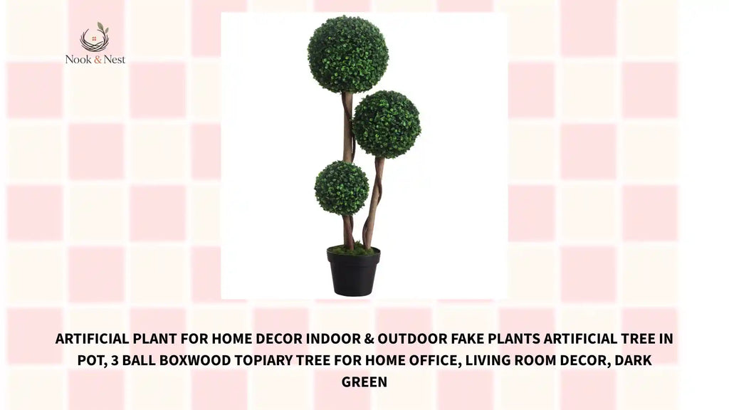 Artificial Plant for Home Decor Indoor &amp; Outdoor Fake Plants Artificial Tree in Pot, 3 Ball Boxwood Topiary Tree for Home Office, Living Room Decor, Dark Green by@Outfy
