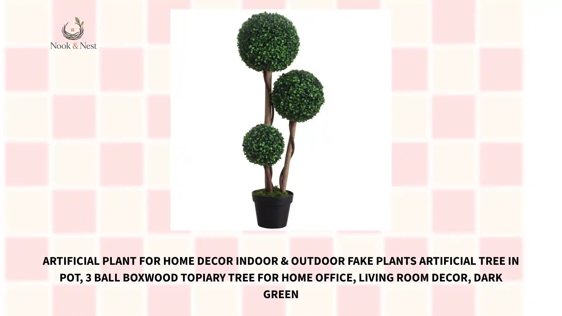 Artificial Plant for Home Decor Indoor & Outdoor Fake Plants Artificial Tree in Pot, 3 Ball Boxwood Topiary Tree for Home Office, Living Room Decor, Dark Green by@Outfy