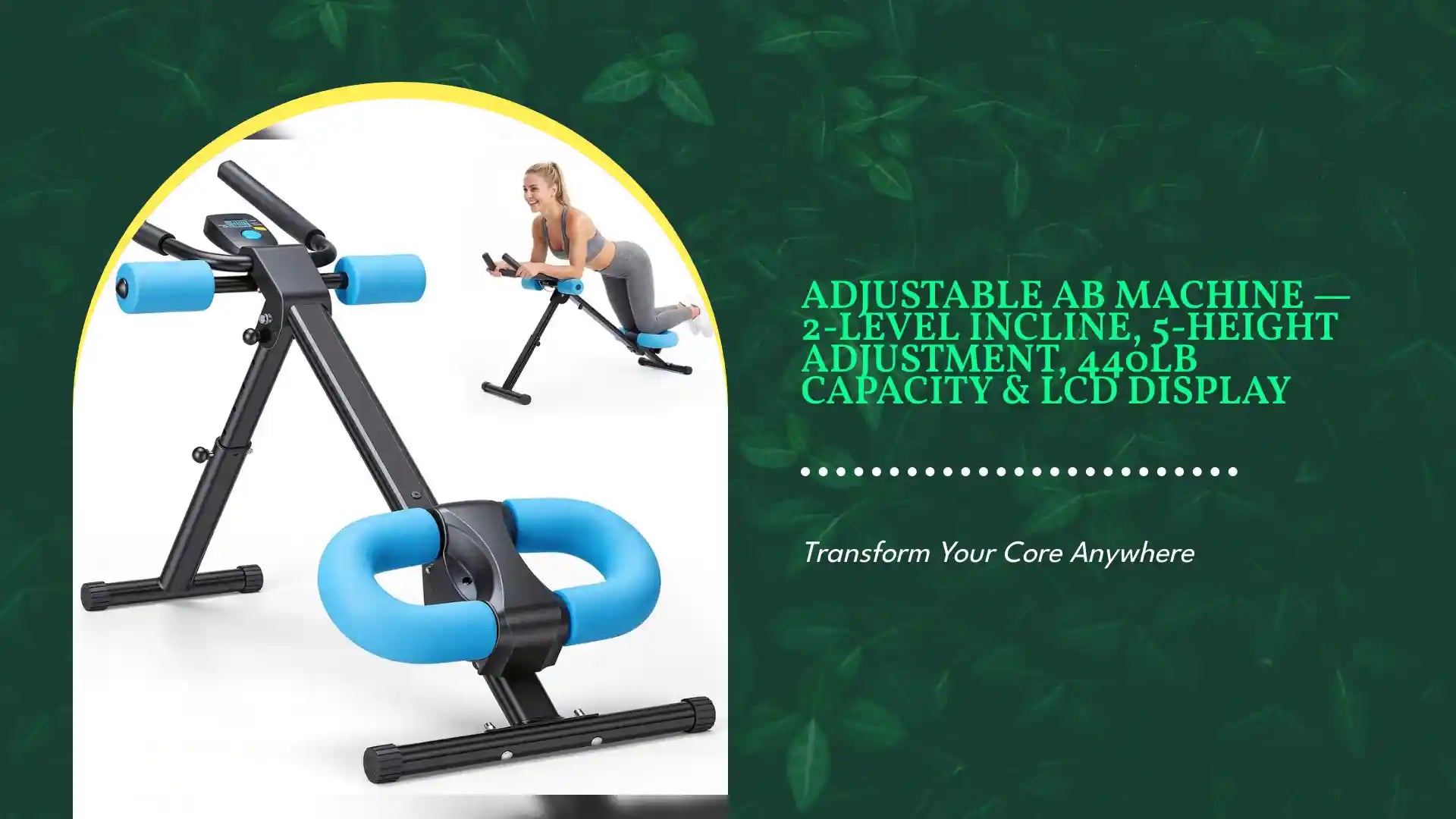 Adjustable Ab Machine &mdash; 2-Level Incline, 5-Height Adjustment, 440lb Capacity &amp; LCD Display by@Outfy
