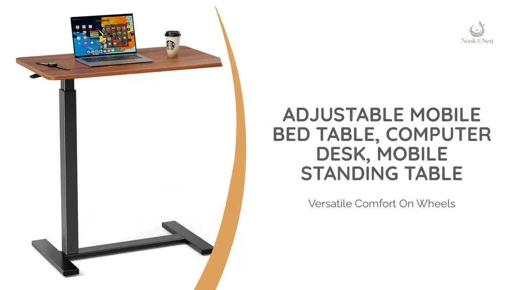 Adjustable Mobile Bed Table, Computer Desk, Mobile Standing Table by@Outfy