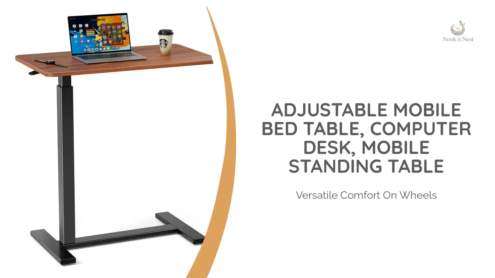 Adjustable Mobile Bed Table, Computer Desk, Mobile Standing Table by@Outfy