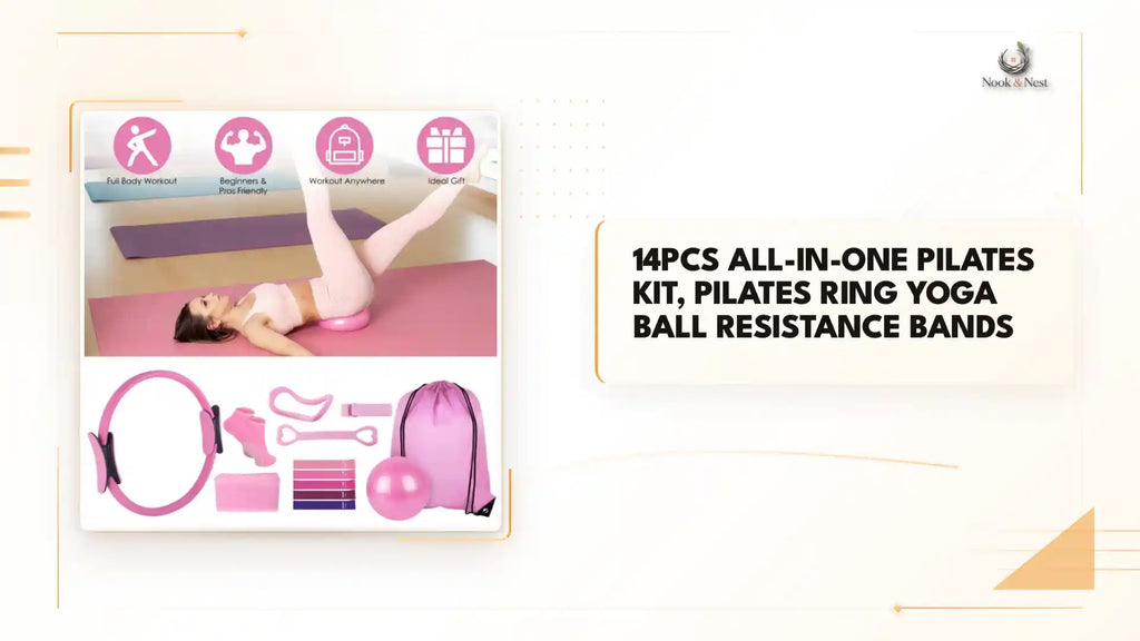 14Pcs All-in-One Pilates Kit, Pilates Ring Yoga Ball Resistance Bands by@Outfy