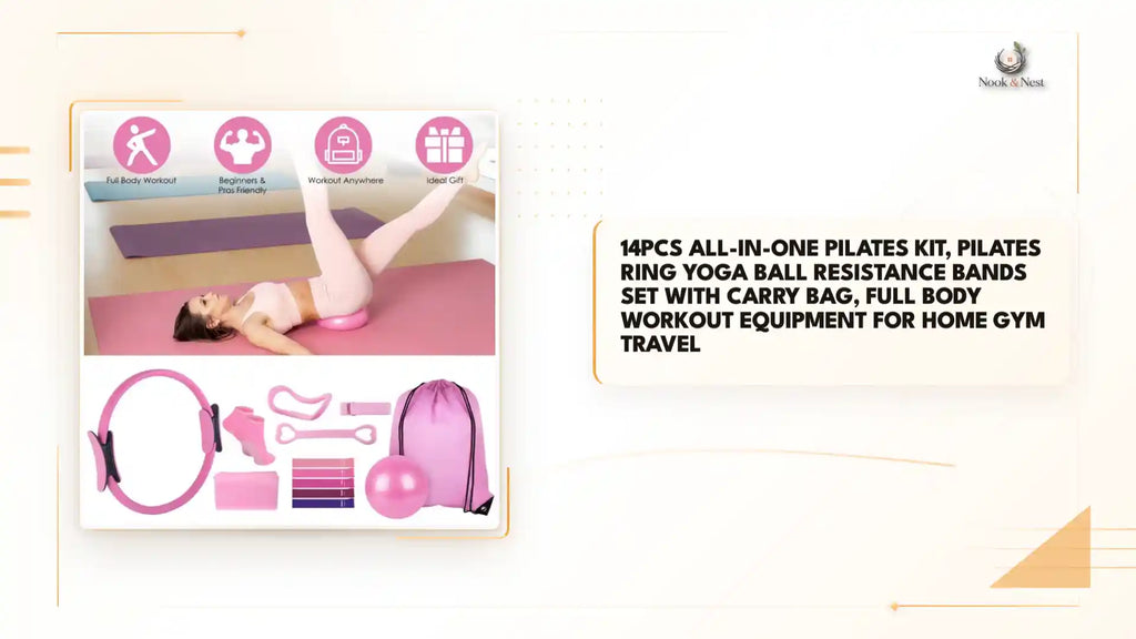 14Pcs All-in-One Pilates Kit, Pilates Ring Yoga Ball Resistance Bands Set With Carry Bag, Full Body Workout Equipment For Home Gym Travel by@Outfy