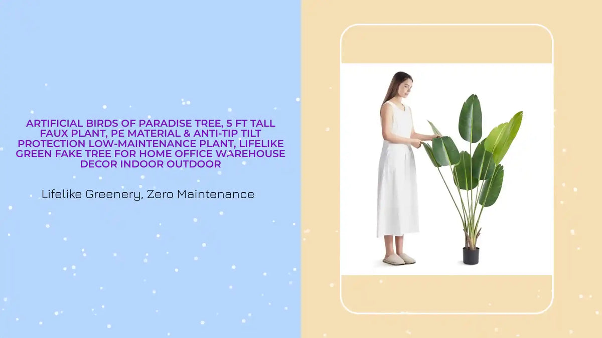 Artificial Birds Of Paradise Tree, 5 FT Tall Faux Plant, PE Material &amp; Anti-Tip Tilt Protection Low-Maintenance Plant, Lifelike Green Fake Tree For Home Office Warehouse Decor Indoor Outdoor by@Outfy