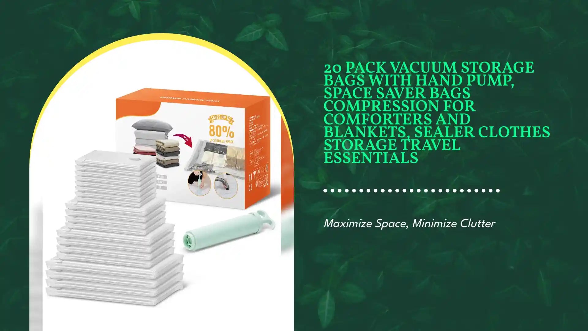 20 Pack Vacuum Storage Bags With Hand Pump, Space Saver Bags Compression For Comforters And Blankets, Sealer Clothes Storage Travel Essentials by@Outfy