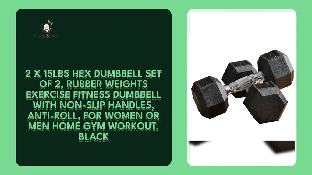 2 x 15lbs Hex Dumbbell Set of 2, Rubber Weights Exercise Fitness Dumbbell with Non-Slip Handles, Anti-roll, for Women or Men Home Gym Workout, Black by@Outfy
