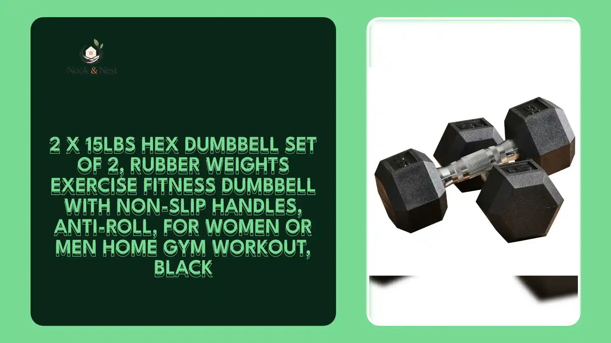 2 x 15lbs Hex Dumbbell Set of 2, Rubber Weights Exercise Fitness Dumbbell with Non-Slip Handles, Anti-roll, for Women or Men Home Gym Workout, Black by@Outfy