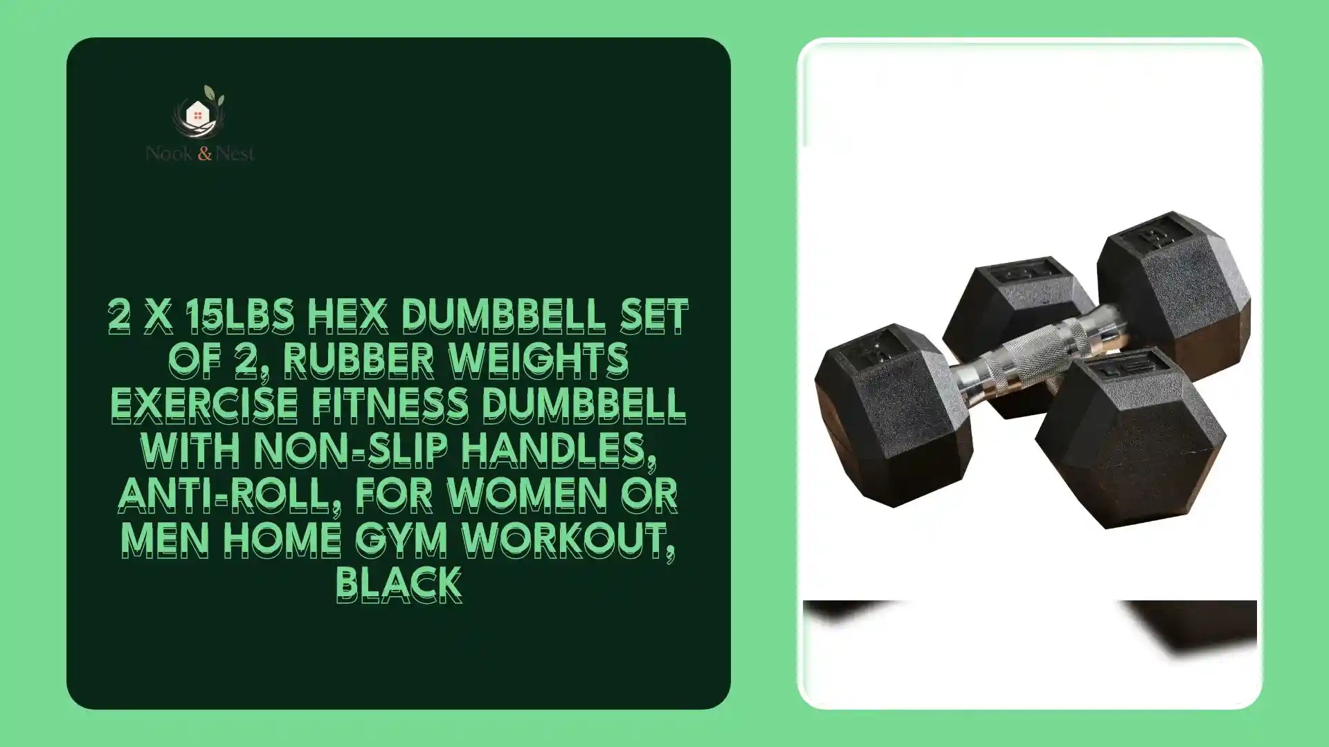 2 x 15lbs Hex Dumbbell Set of 2, Rubber Weights Exercise Fitness Dumbbell with Non-Slip Handles, Anti-roll, for Women or Men Home Gym Workout, Black by@Outfy