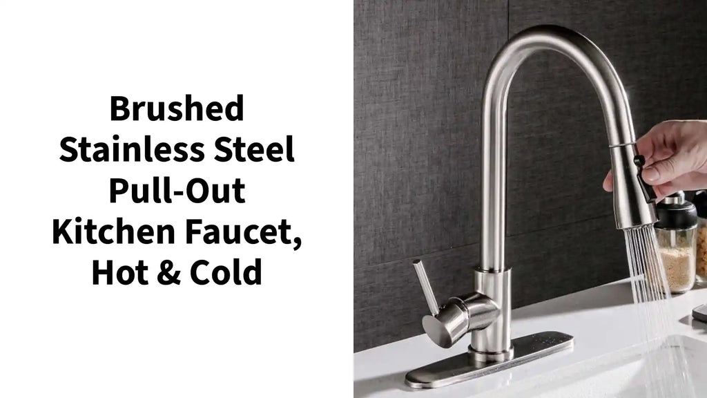 Brushed Stainless Steel Pull-out Kitchen Faucet, Hot &amp; Cold by@Outfy