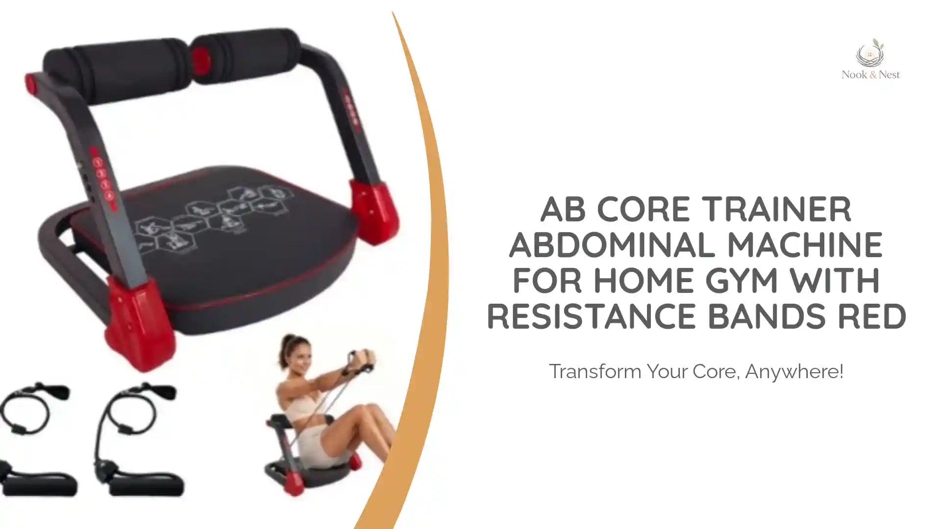 Ab Core Trainer Abdominal Machine For Home Gym With Resistance Bands Red by@Outfy
