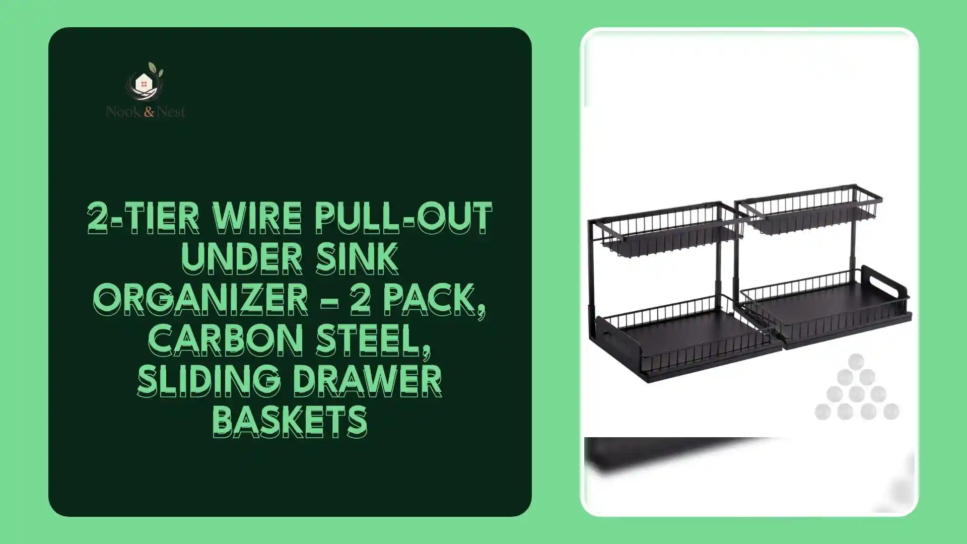 2-Tier Wire Pull-Out Under Sink Organizer &ndash; 2 Pack, Carbon Steel, Sliding Drawer Baskets by@Outfy