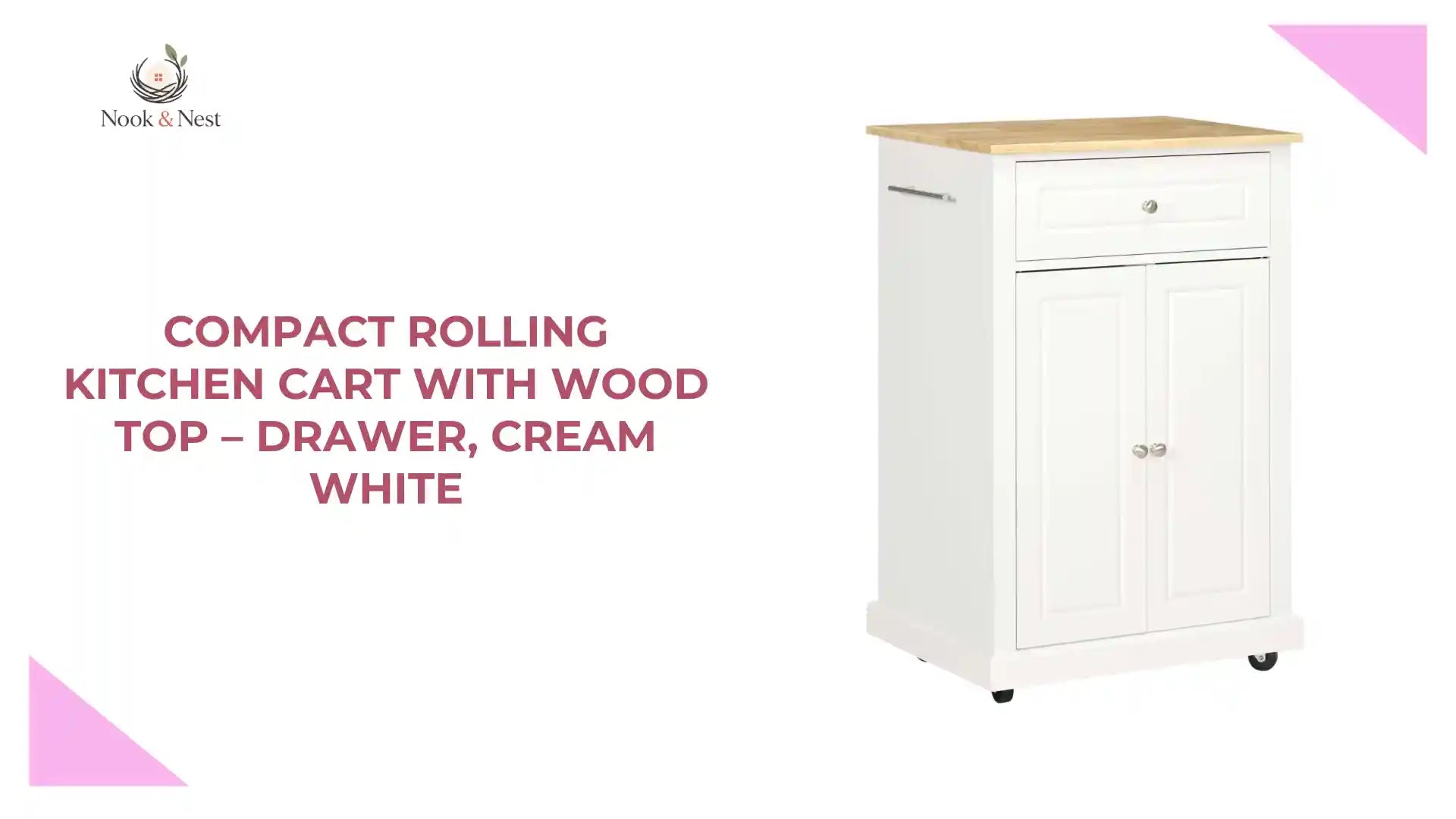 Compact Rolling Kitchen Cart with Wood Top &ndash; Drawer, Cream White by@Outfy