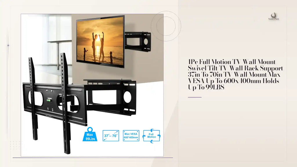 1Pc Full Motion TV Wall Mount Swivel Tilt TV Wall Rack Support 37in To 70in TV Wall Mount Max VESA Up To 600x400mm Holds Up To 99LBS by@Outfy